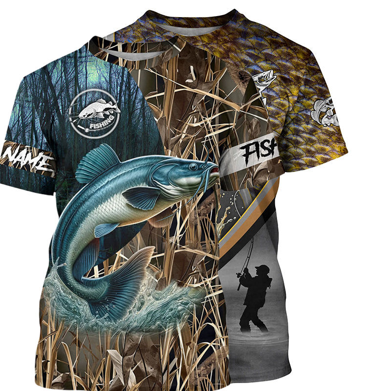 Outdoor Hunting Names - เสื้อยืดพิมพ์ลายพราง 3 มิติ สำหรับตกปลาและล่าสัตว์ แฟชั่นกลางแจ้ง ทรงโอเวอร์ไซส์