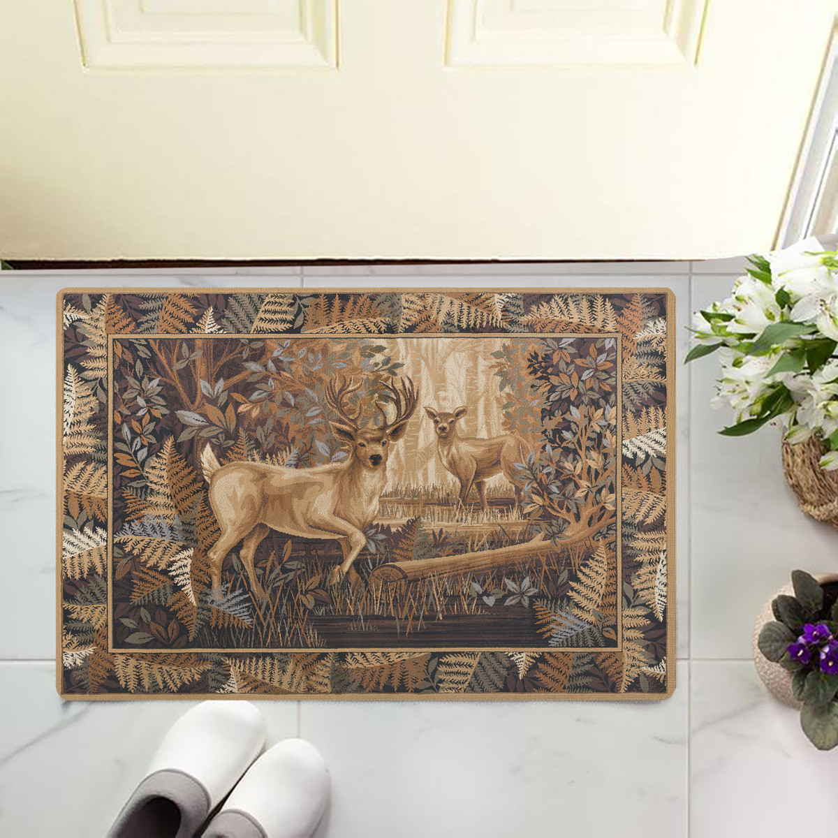 Hunting Outdoor Rug - พรมเช็ดเท้าลายกวางรอยัล วินเทจ แฟลนเนล พรมปูพื้นหน้าประตู ลายตลก พรมปูพื้น