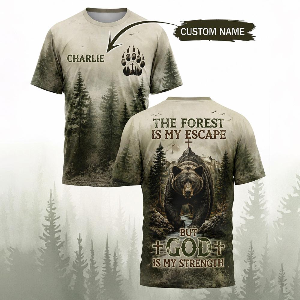 Outdoor Hunting Names - เสื้อยืดพิมพ์ลายหมีป่าสไตล์วินเทจสำหรับผู้ชาย ปรับแต่งชื่อได้ แฟชั่นลายสัตว์ เสื้อลำลองสำหรับกิจกรรมกลางแจ้ง ล่าสัตว์ ตั้งแคมป์