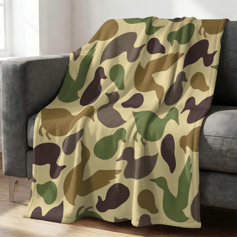 Hunting Outdoor Rug - ผ้าห่มลายเป็ด ผ้าฟลานเนลเนื้อนุ่ม ผ้าห่มอเนกประสงค์สำหรับห้องนั่งเล่น ห้องนอน หรือกลางแจ้ง ลายธีมการล่าสัตว์