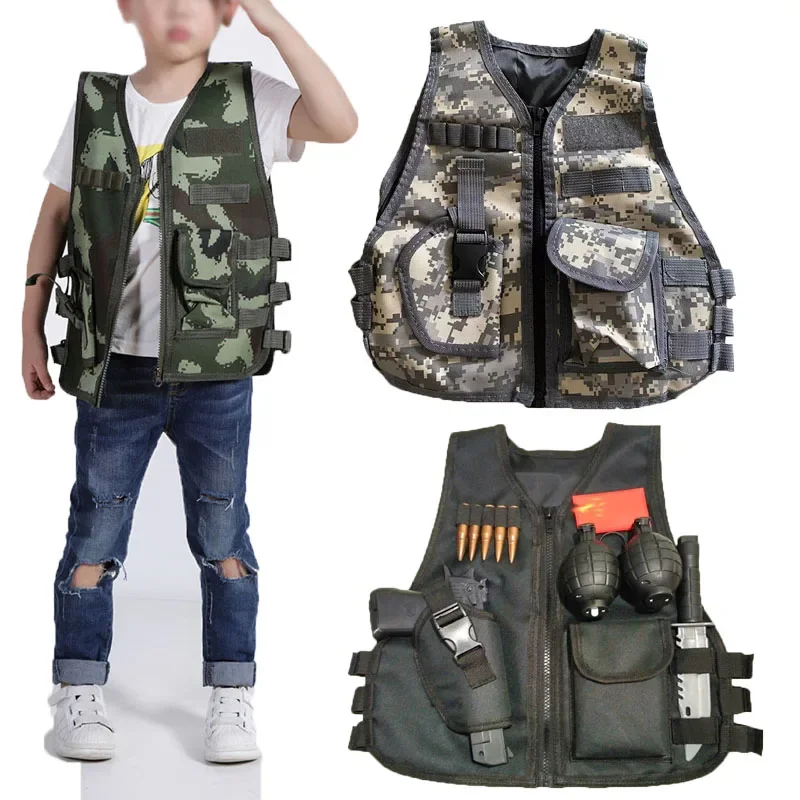 Outdoor Hunting Games For Kids - แฟนกลางแจ้งเด็กเสื้อกั๊กยุทธวิธีเด็กผู้หญิงลวงตา CS เกมเสื้อกั๊กเด็กการล่าสัตว์คอสเพลย์ตกปลาหลายกระเป๋าเสื้อผ้าแห้งเร็ว
