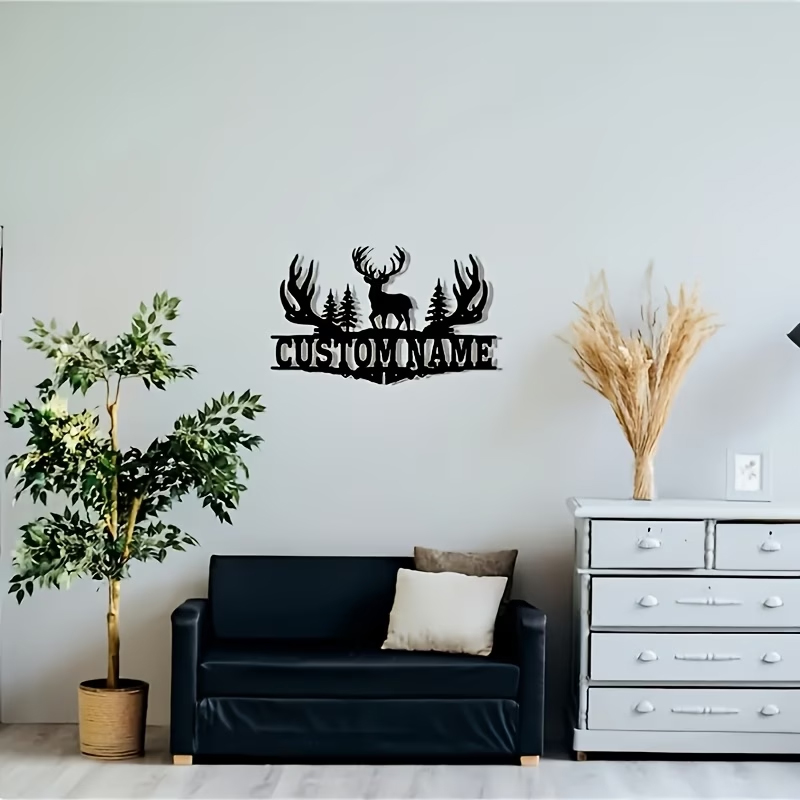 Outdoor Hunting Names - งานศิลปะติดผนังโลหะรูปเขากวางสไตล์เรโทรที่ปรับแต่งได้ | ออกแบบชื่อส่วนตัว | ของตกแต่งภายนอกอาคาร |