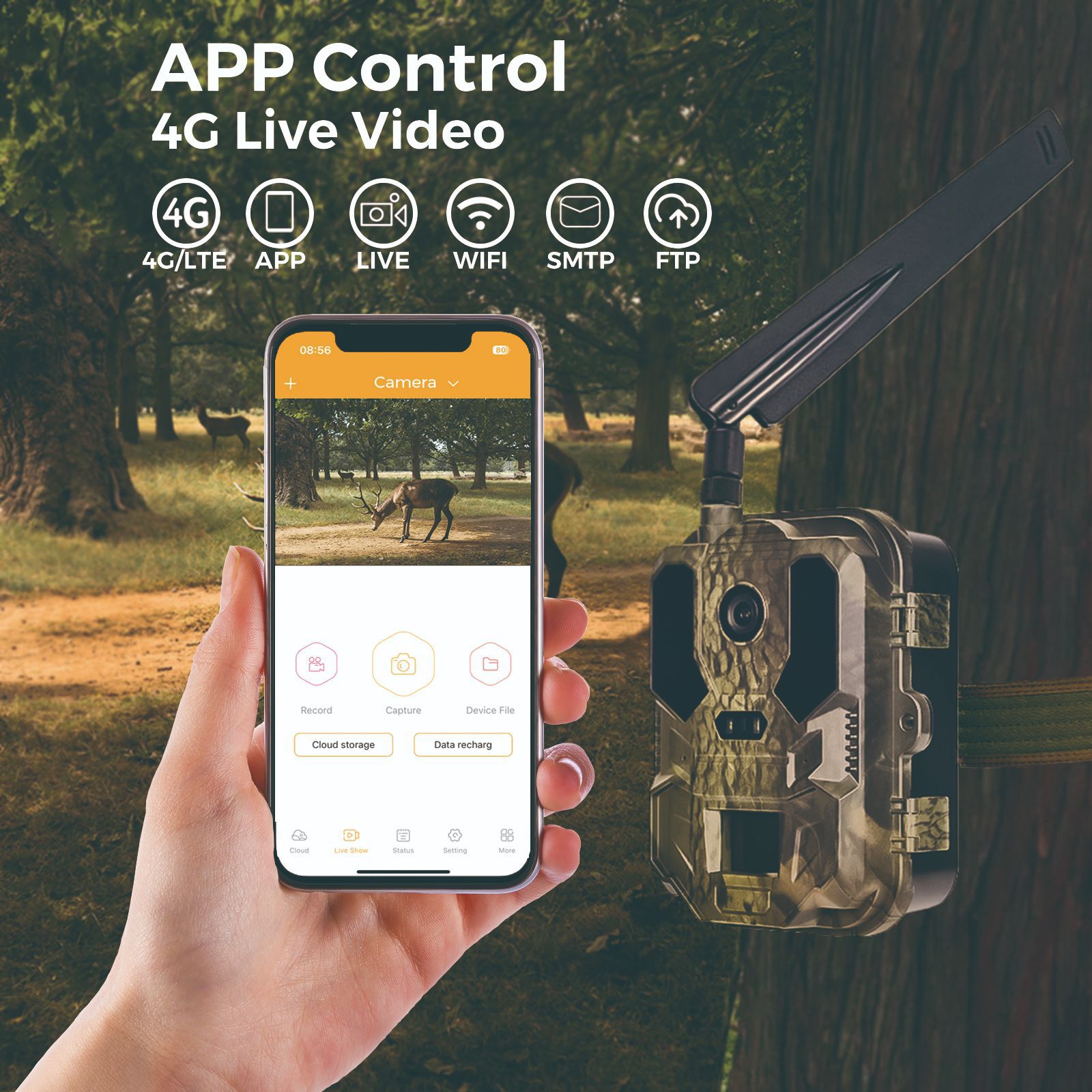 Hunting Outdoor Camera - กล้องดักถ่ายสัตว์ป่า 4G สำหรับภายนอกอาคาร พร้อมอินฟราเรด หน้าจอ 2.4
