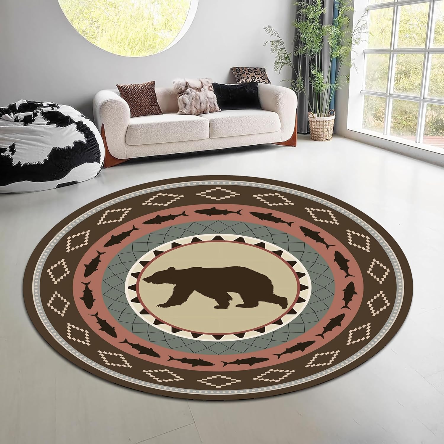 พรมทรงกลมลายป่าธรรมชาติสไตล์วิ - Hunting Outdoor Rug บทวิจารณ์และราคา