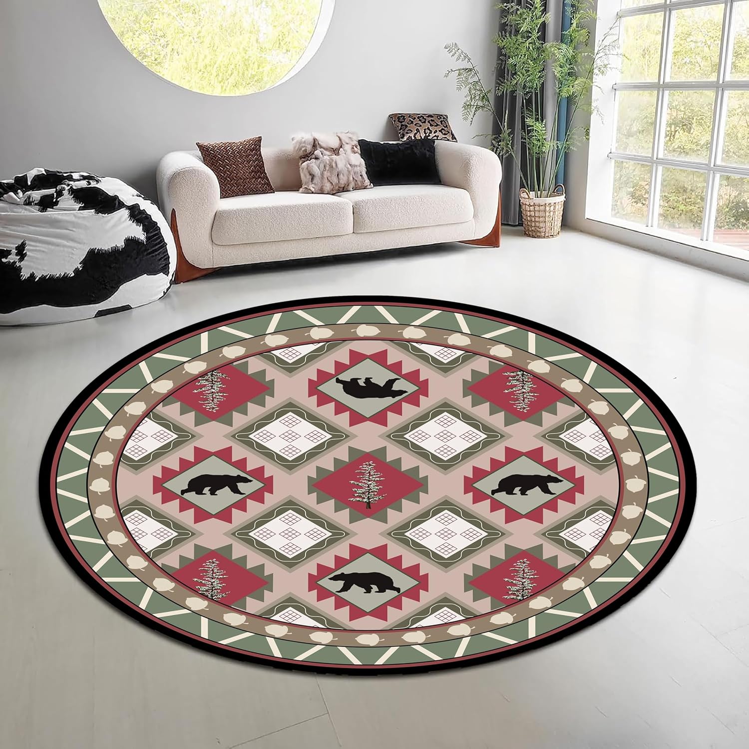 พรมทรงกลมลายป่าธรรมชาติสไตล์วิ - Hunting Outdoor Rug บทวิจารณ์และราคา