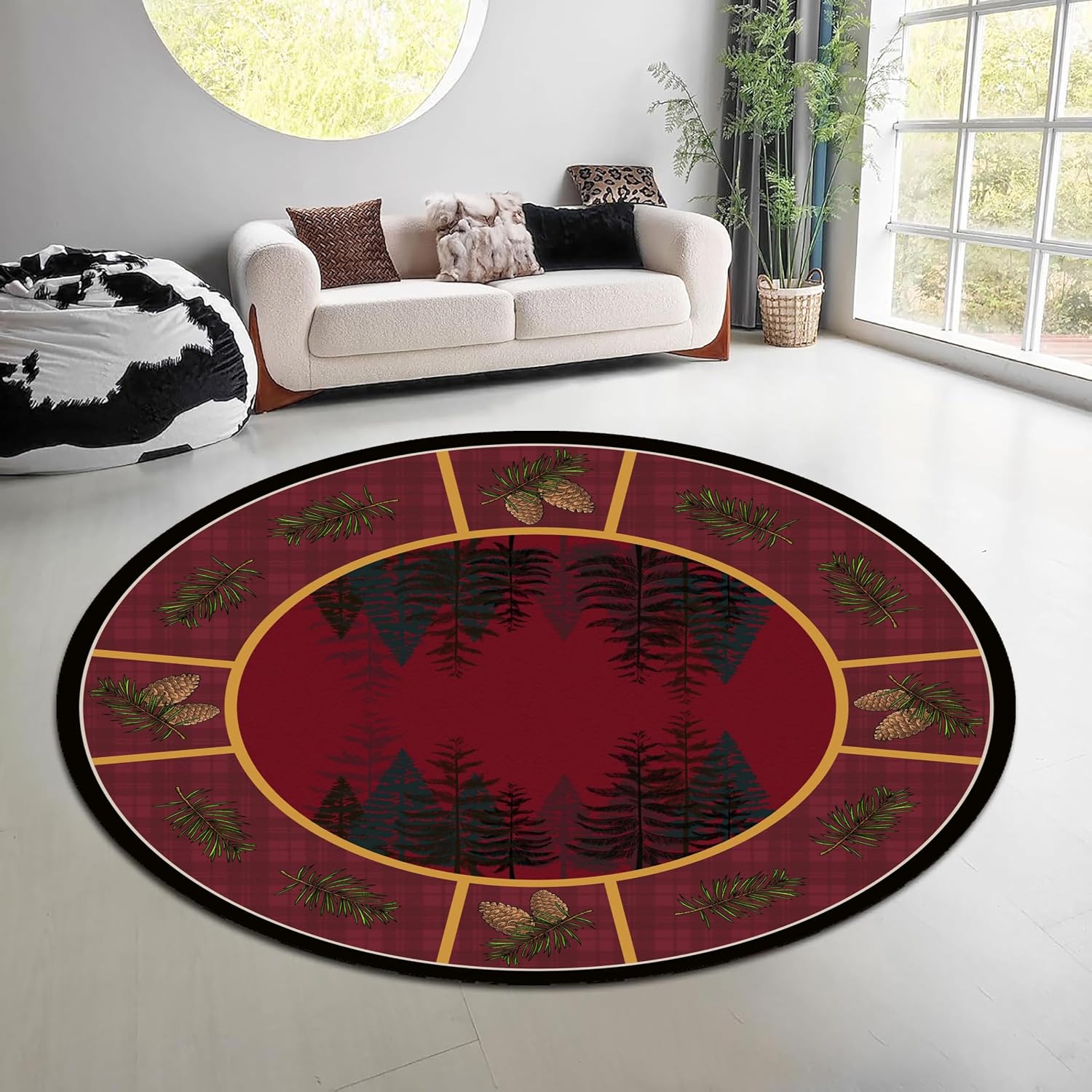 พรมทรงกลมลายป่าธรรมชาติสไตล์วิ - Hunting Outdoor Rug บทวิจารณ์และราคา